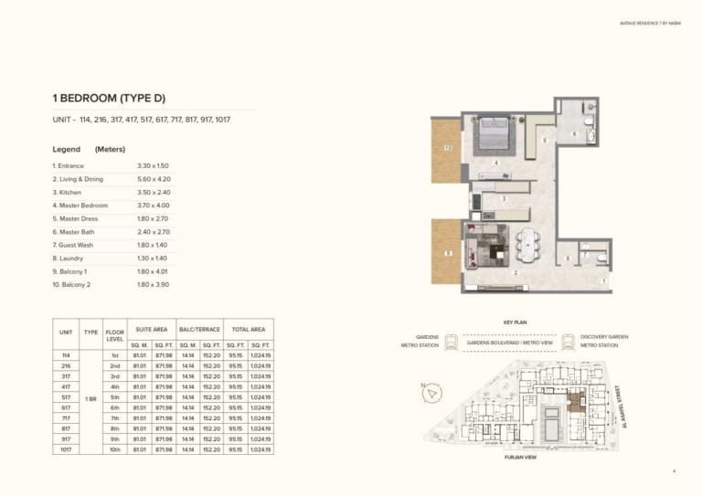 Avenue Residence 7 – 1 Bedroom Type D Floor Plan