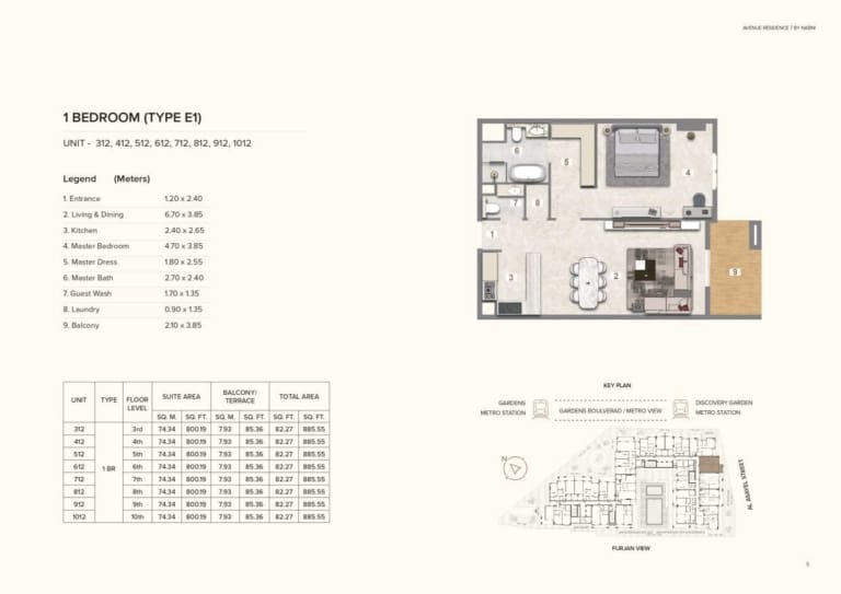 Avenue Residence 7 – 1 Bedroom Type E1 Floor Plan