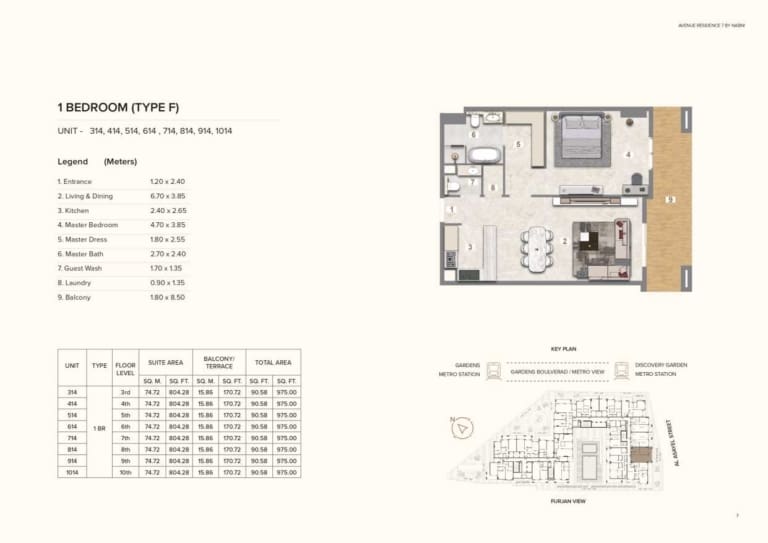 Avenue Residence 7 – 1 Bedroom Type F Floor Plan