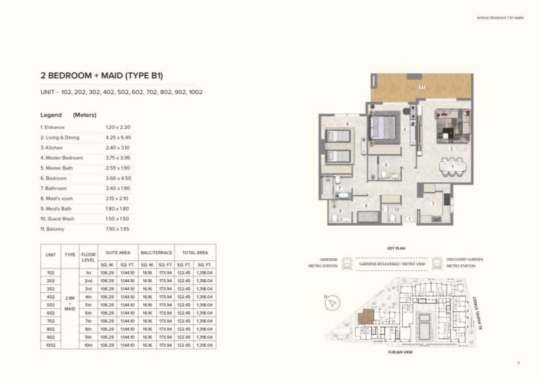 Avenue Residence 7 – 2 Bedroom Plus Maid Type B1 Floor Plan