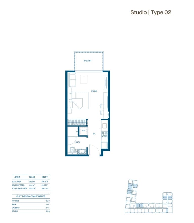 Binghatti Aurora Studio Type 02 Floor Plan