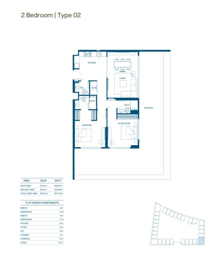 Binghatti Aurora 2 Bedroom Type 02 Floor Plan