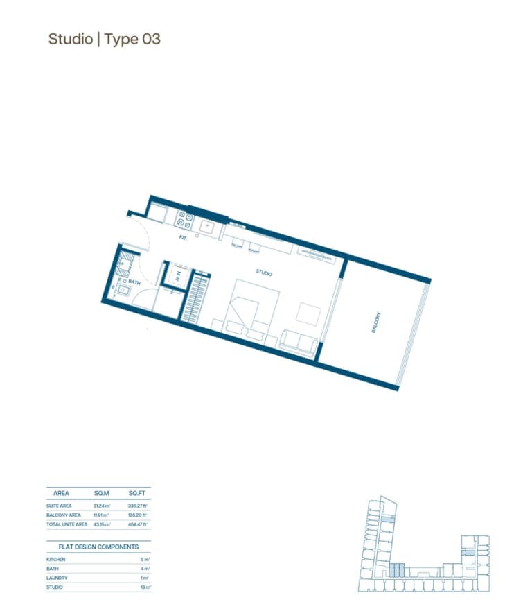 Binghatti Aurora Studio Type 03 Floor Plan