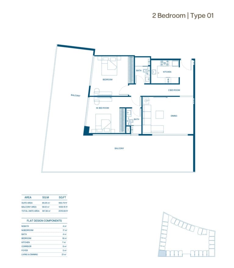 Binghatti Aurora 2 Bedroom Type 01 Floor Plan