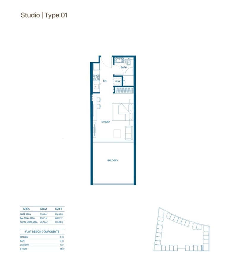 Binghatti Aurora Studio Type 01 Floor Plan