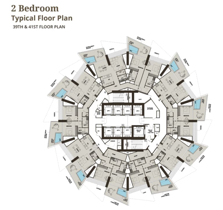 Binghatti Grove 1 Bedroom 39th & 41st Typical Floor Plan