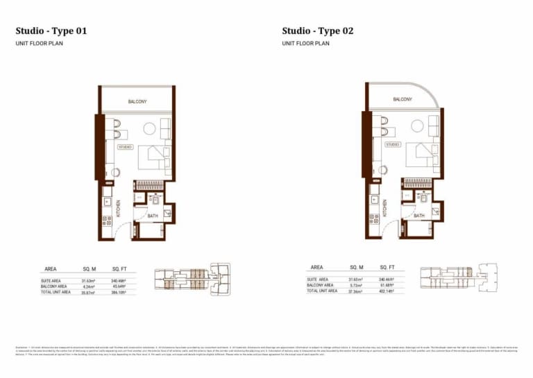 Binghatti Hillviews Studio Apartment Type 01 & 02 Floor Plan