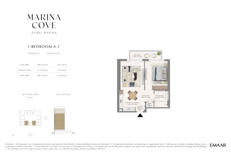 Cove Marina 1 Bedroom Type A.1 Floor Plan
