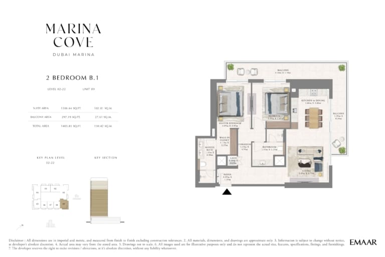 Cove Marina 2 Bedroom Type B.1 Floor Plan