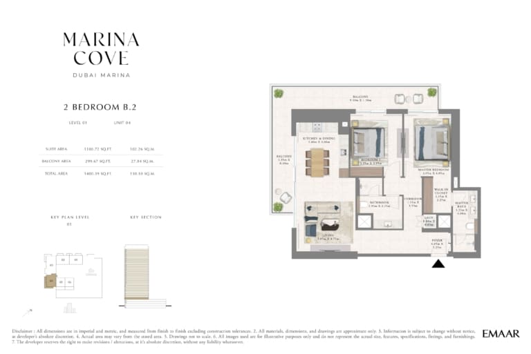 Cove Marina 2 Bedroom Type B.2 Floor Plan