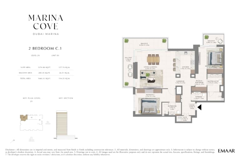 Cove Marina 2 Bedroom Type C.1 Floor Plan