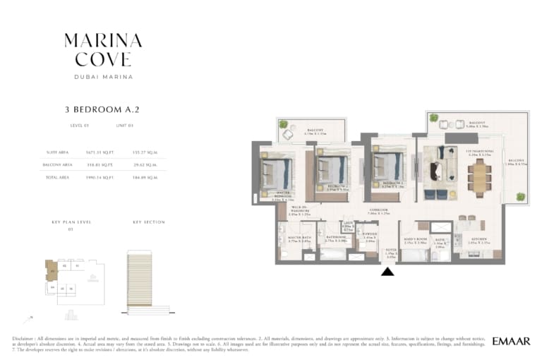 Cove Marina 3 Bedroom Type A.2 Floor Plan
