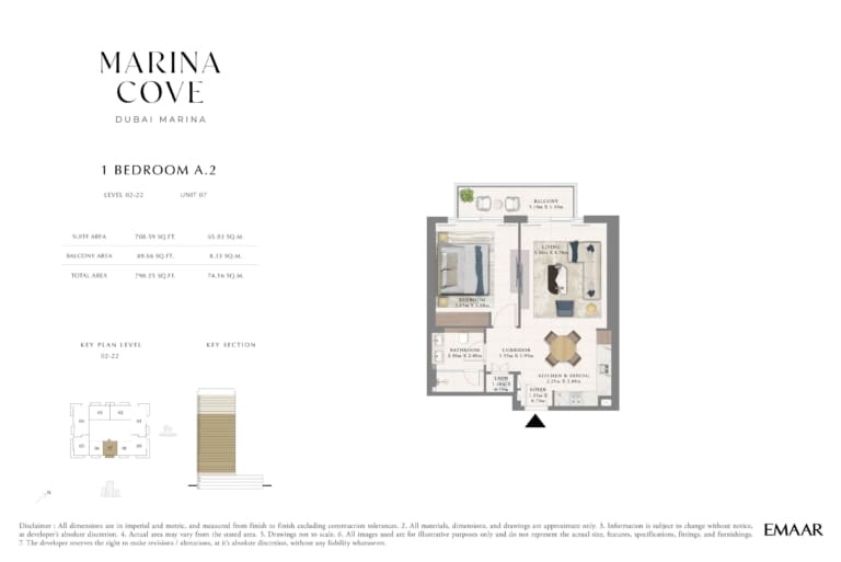 Cove Marina 1 Bedroom Type A.2 Floor Plan