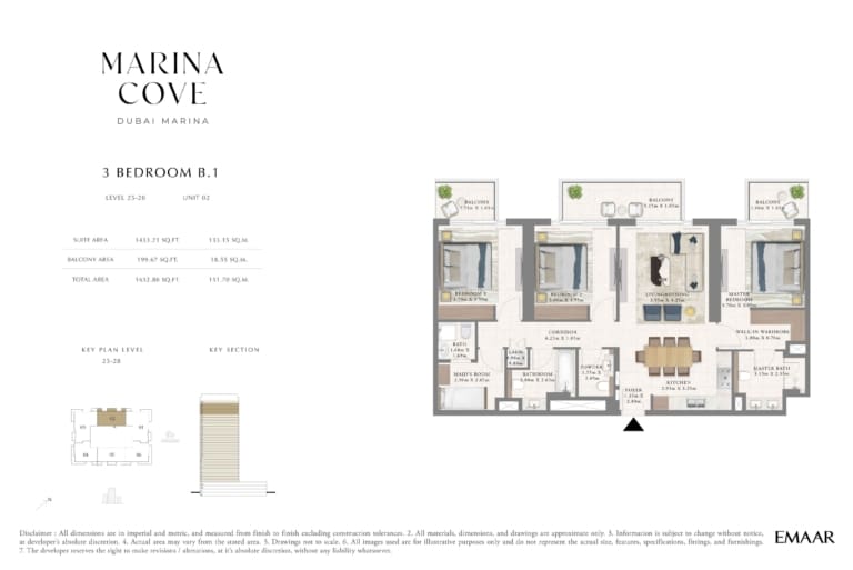 Cove Marina 3 Bedroom Type B.2 Floor Plan