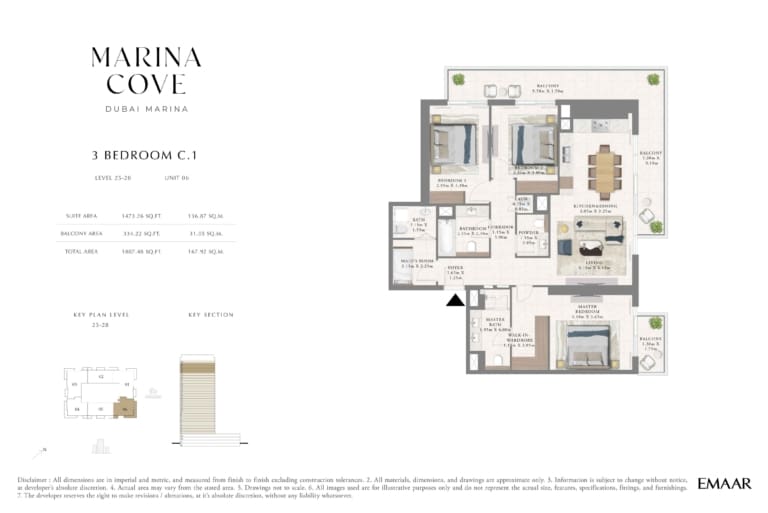 Cove Marina 3 Bedroom Type C.1 Floor Plan