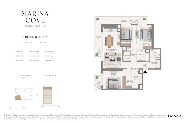 Cove Marina 3 Bedroom Type C.2 Floor Plan