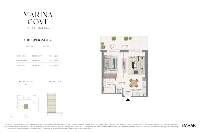 Cove Marina 1 Bedroom Type A.4 Floor Plan