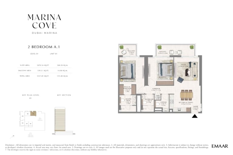 Cove Marina 2 Bedroom Type A.1 Floor Plan