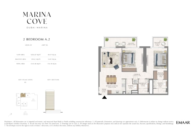 Cove Marina 2 Bedroom Type A.2 Floor Plan