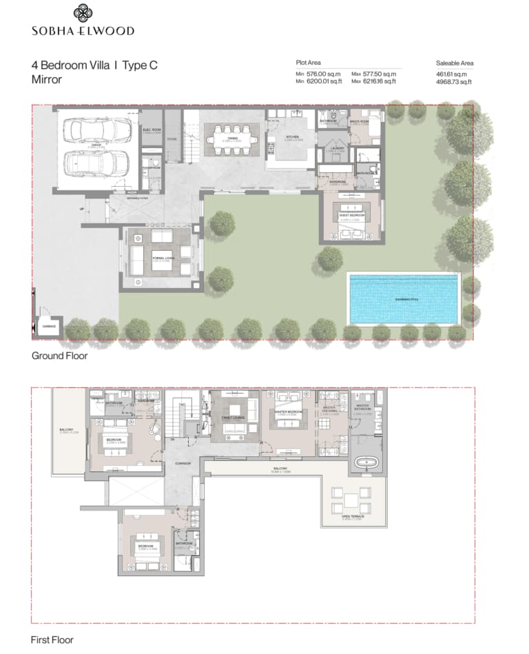 Sobha Elwood 4 Bedroom Villa Type C Mirror Floor Plan
