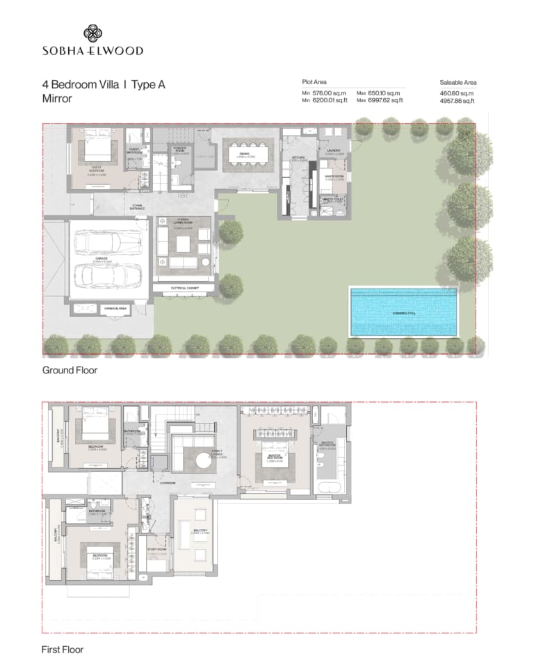 Sobha Elwood 4 Bedroom Villa Type A Mirror Floor Plan