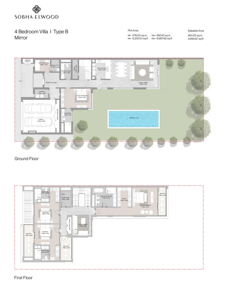 Sobha Elwood 4 Bedroom Villa Type B Mirror Floor Plan