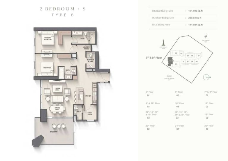 The Highgrove 2 Bedroom Plus Study Type B Floor Plan