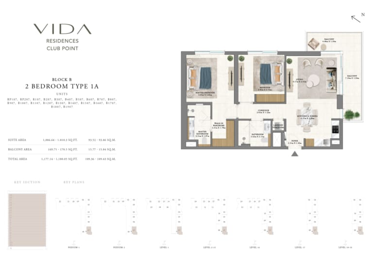 Vida Residence Club Point Block B 2 Bedroom Type 1A Floor Plan