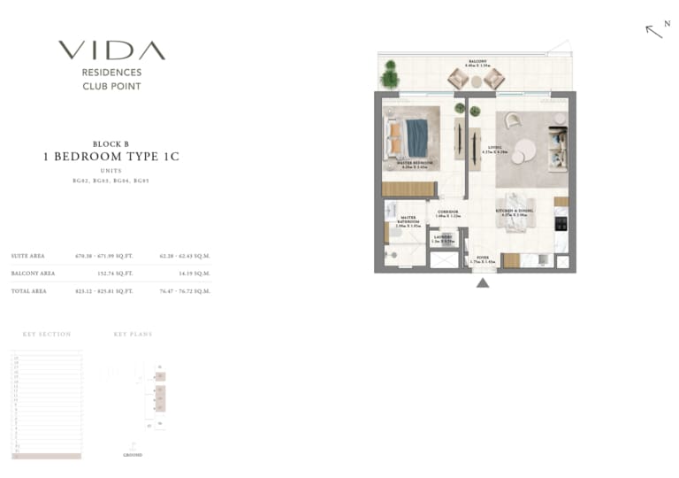 Vida Residence Club Point Block B 1 Bedroom Type 1C Floor Plan