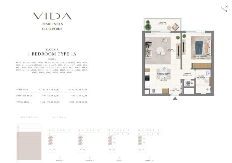 Vida Residence Club Point Block A 1 Bedroom Type 1A Floor Plan