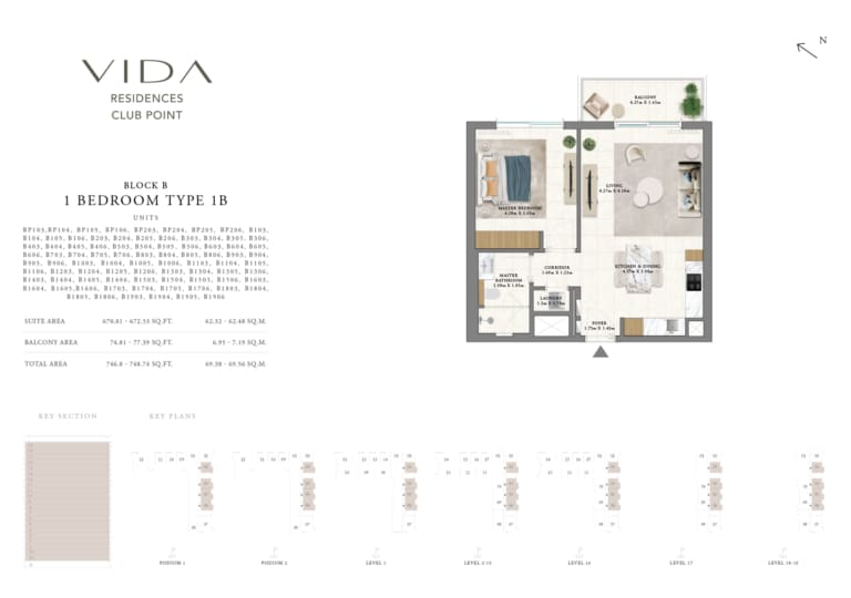 Vida Residence Club Point Block B 1 Bedroom Type 1B Floor Plan