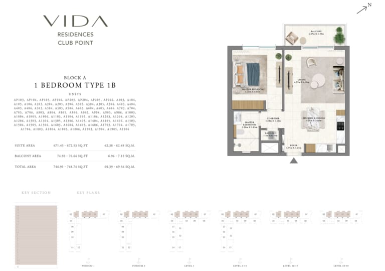 Vida Residence Club Point Block A 1 Bedroom Type 1B Floor Plan
