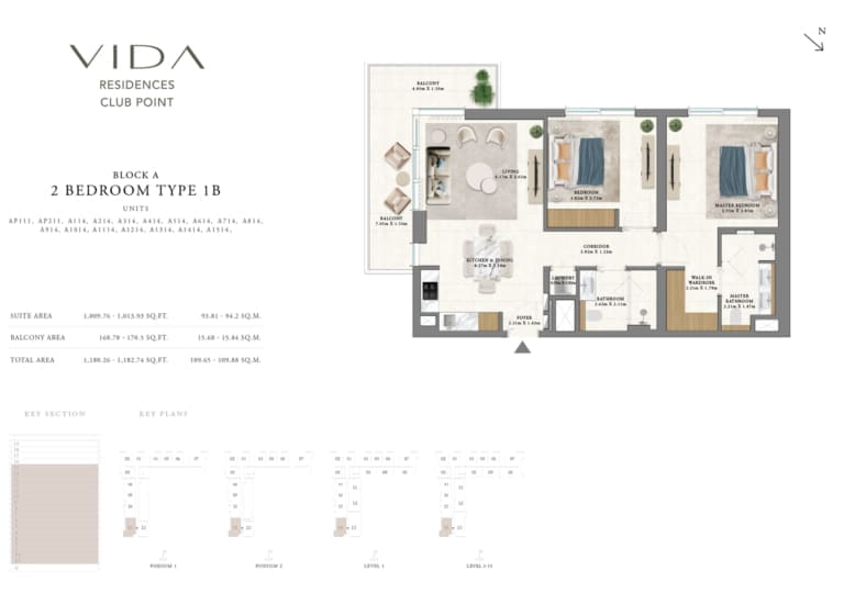 Vida Residence Club Point Block A 2 Bedroom Type 1B Floor Plan