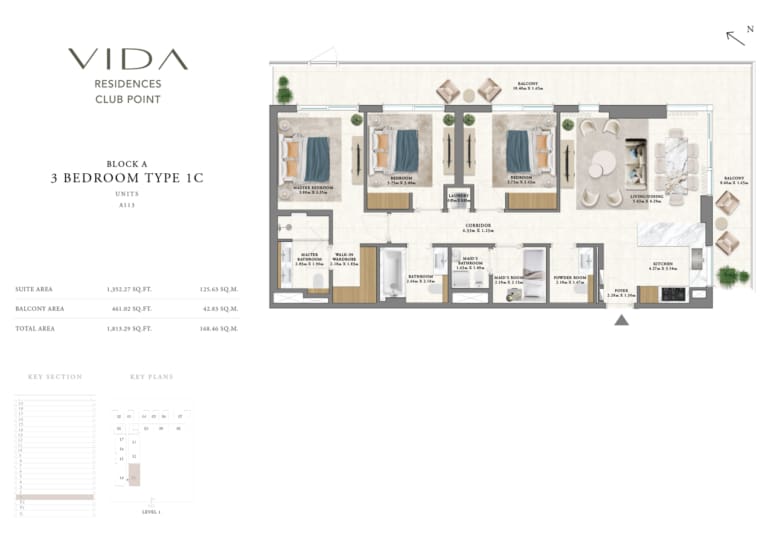 Vida Residence Club Point Block A 3 Bedroom Type 1C Floor Plan