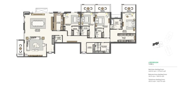 Sidr Residences 4 Bedroom Type 1 Floor Plan