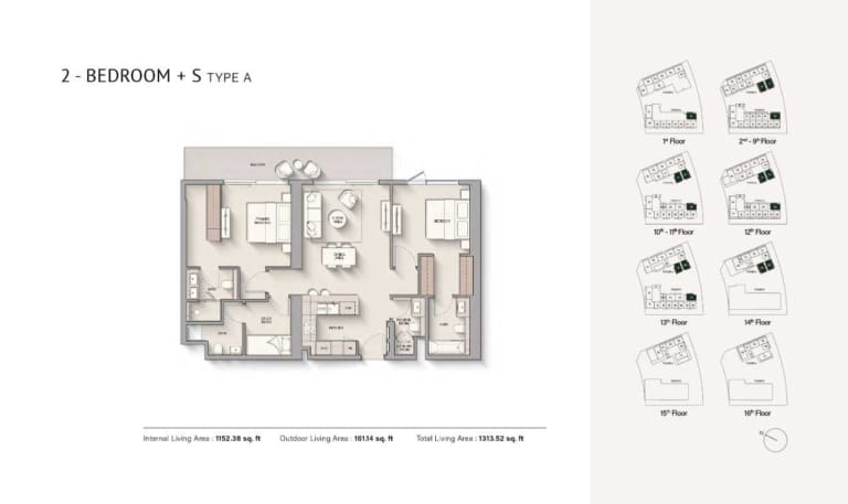 Hillgate 2 Bedroom Plus Study Apartment Type A Floor Plan
