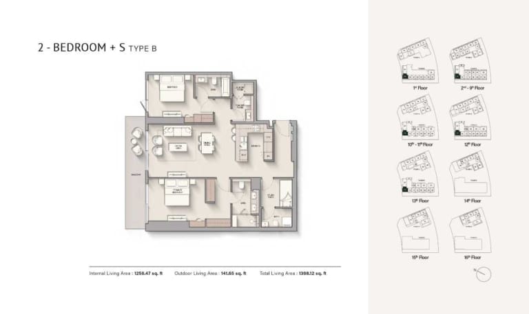 Hillgate 2 Bedroom Plus Study Apartment Type B Floor Plan