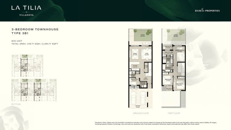 LA TILIA 3 Bedroom Townhouse Type 3B1 Floor Plan