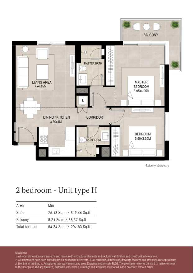 Lexington 2 Bedroom Unit Type H Floor Plan