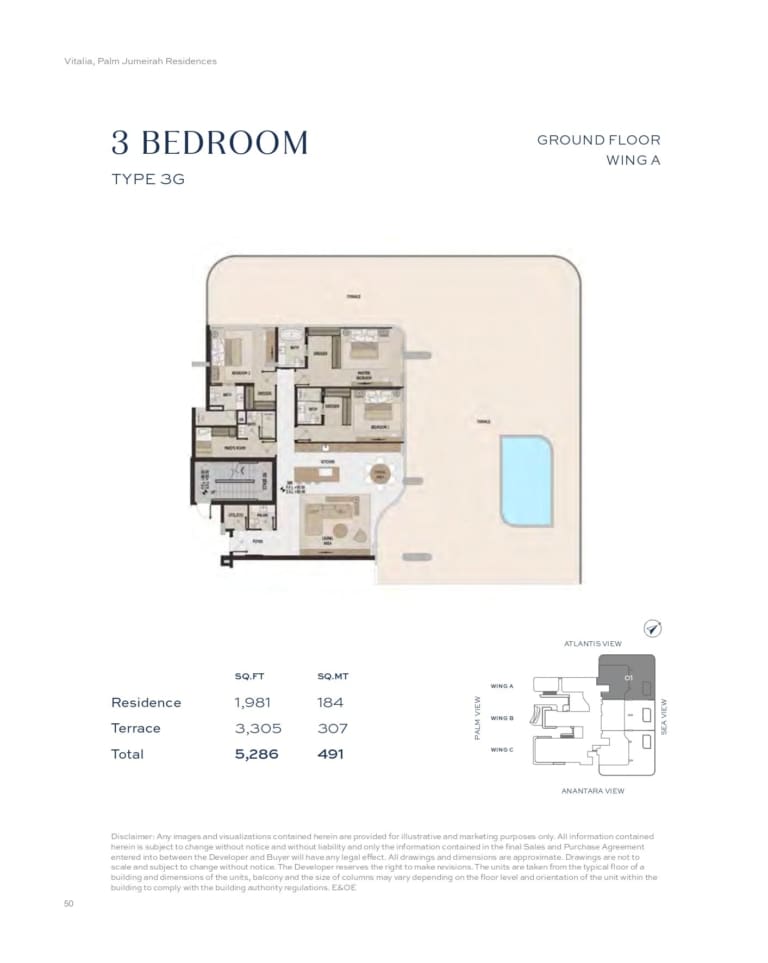 Vitalia Residences 3 Bedroom Type 3G Wing A Floor Plan