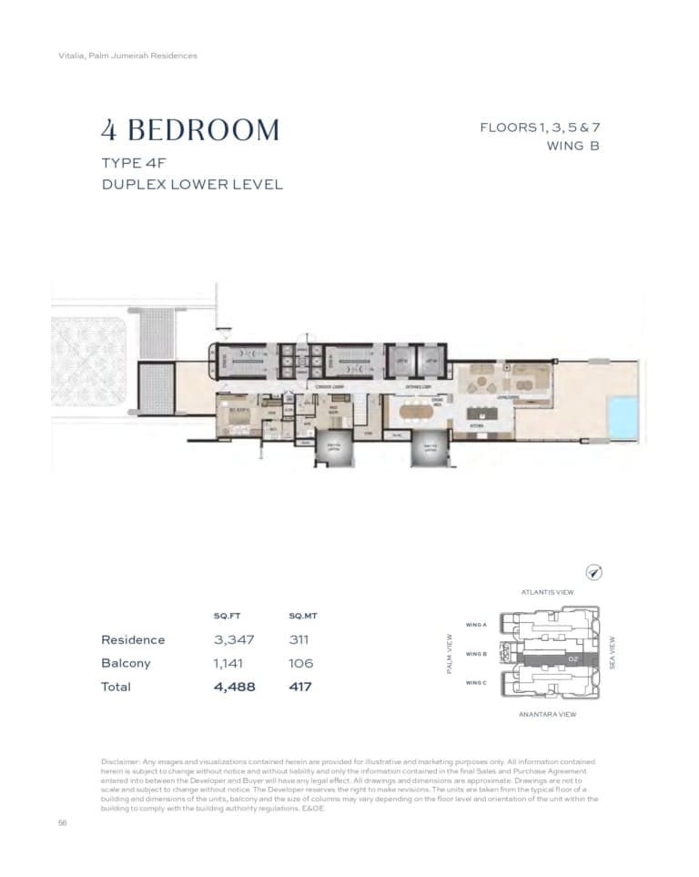 Vitalia Residences 4 Bedroom Duplex Type 4F Lower Level Floor Plan
