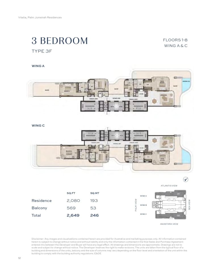 Vitalia Residences 3 Bedroom Type 3F Wing A & C Floor Plan