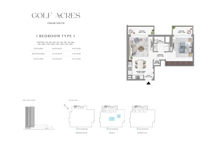 Golf Acres 1 Bedroom Type 1 Floor Plan