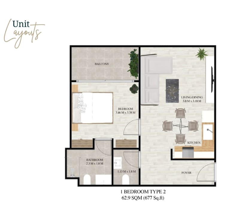 Treppan Living 1 Bedroom Type 2 Floor Plan