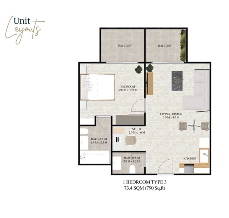 Treppan Living 1 Bedroom Type 3 Floor Plan