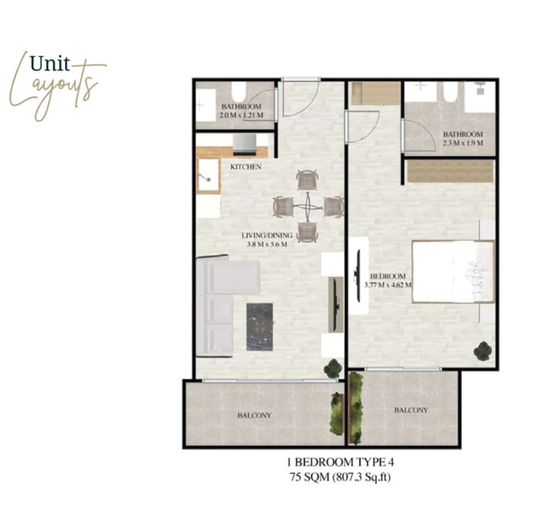 Treppan Living 1 Bedroom Type 4 Floor Plan