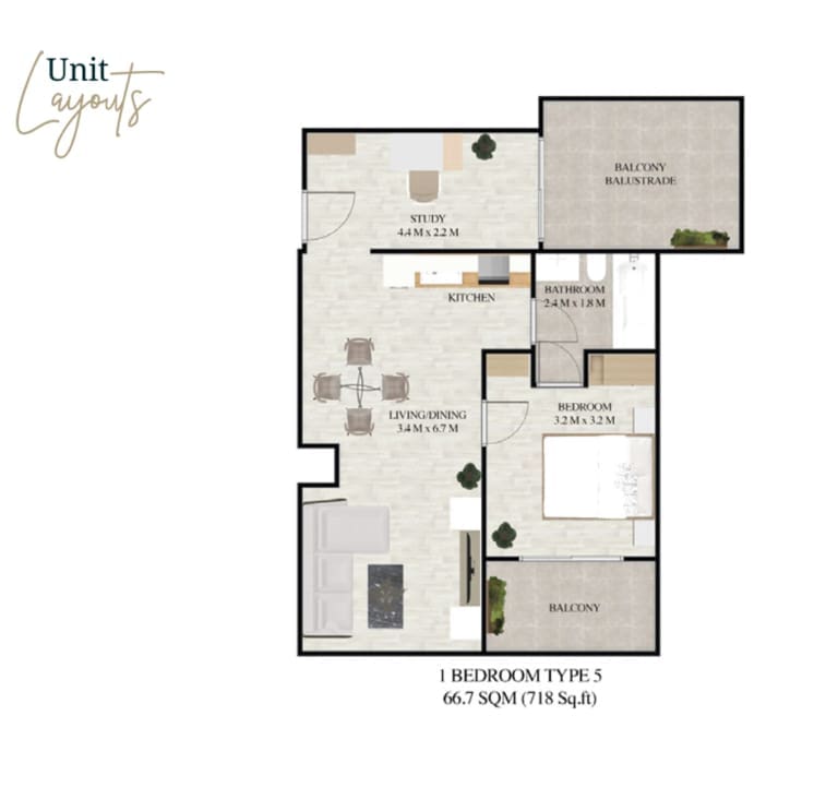 Treppan Living 1 Bedroom Type 5 Floor Plan
