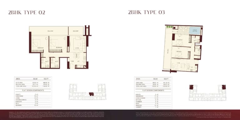Binghatti Ruby 2 Bedroom Apartment Type 02 & 03 Floor Plan