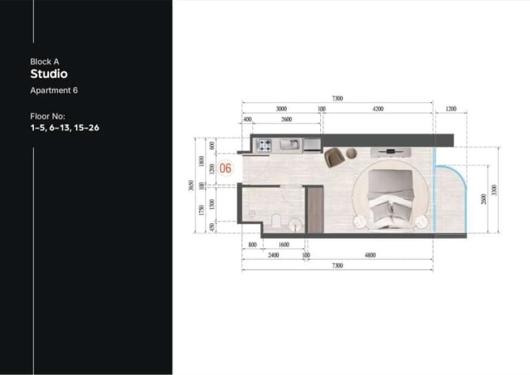 Guzel Tower Block A Studio Apartment 6 Floor Plan