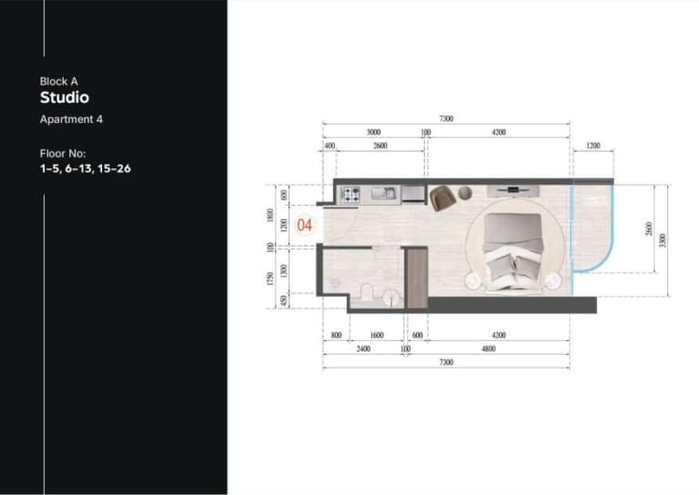 Guzel Tower Block A Studio Apartment 4 Floor Plan